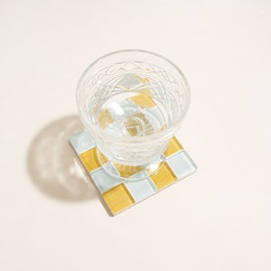 Glass Tile Coaster Handmade Drink Coaster Square Coaster Housewarming Gift Gift for Her Birthday Gifts Gift for Him 6 Yellow & White