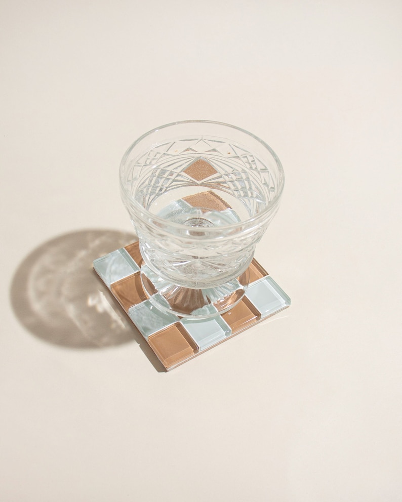 Glass Tile Coaster Handmade Drink Coaster Square Coaster Housewarming Gift Gift for Her Birthday Gifts Gift for Him 6 Creme & White