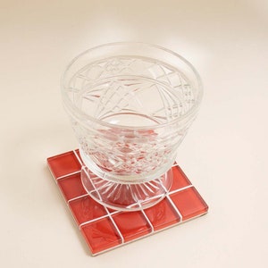 Glass Tile Coaster Handmade Drink Coaster Square Coaster Housewarming Gift Gift for Her Gift for Him Birthday Gifts 4 Red