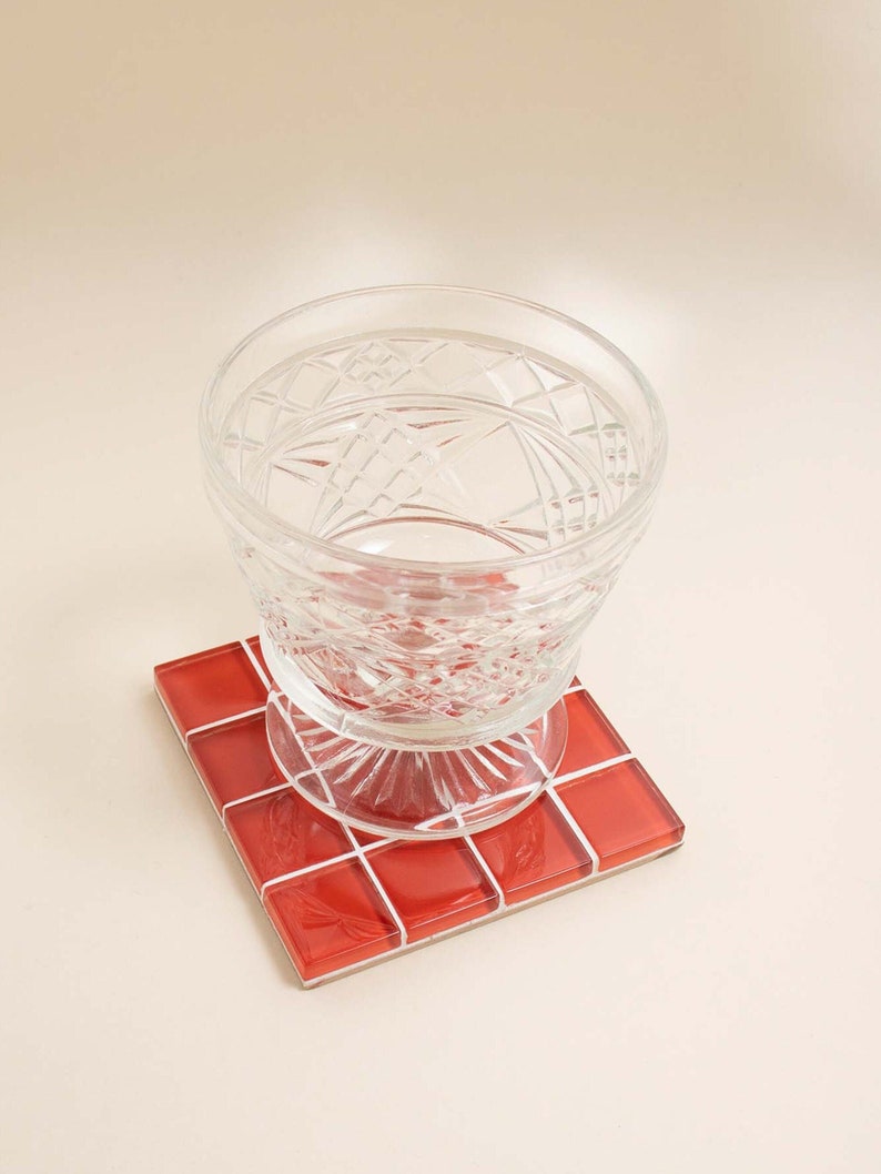 Glass Tile Coaster Handmade Drink Coaster Square Coaster Housewarming Gift Gift for Her Gift for Him Birthday Gifts 4 Red