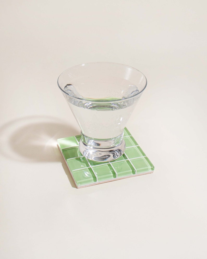 Glass Tile Coaster Handmade Drink Coaster Square Coaster Housewarming Gift Gift for Her Gift for Him Birthday Gifts 4 Light Green