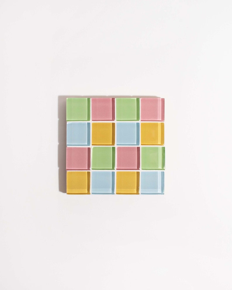 Glass Tile Coaster Handmade Drink Coaster Square Coaster Housewarming Gift Gift for Her Thanksgiving Gifts Christmas Gifts Pastel Multicolor