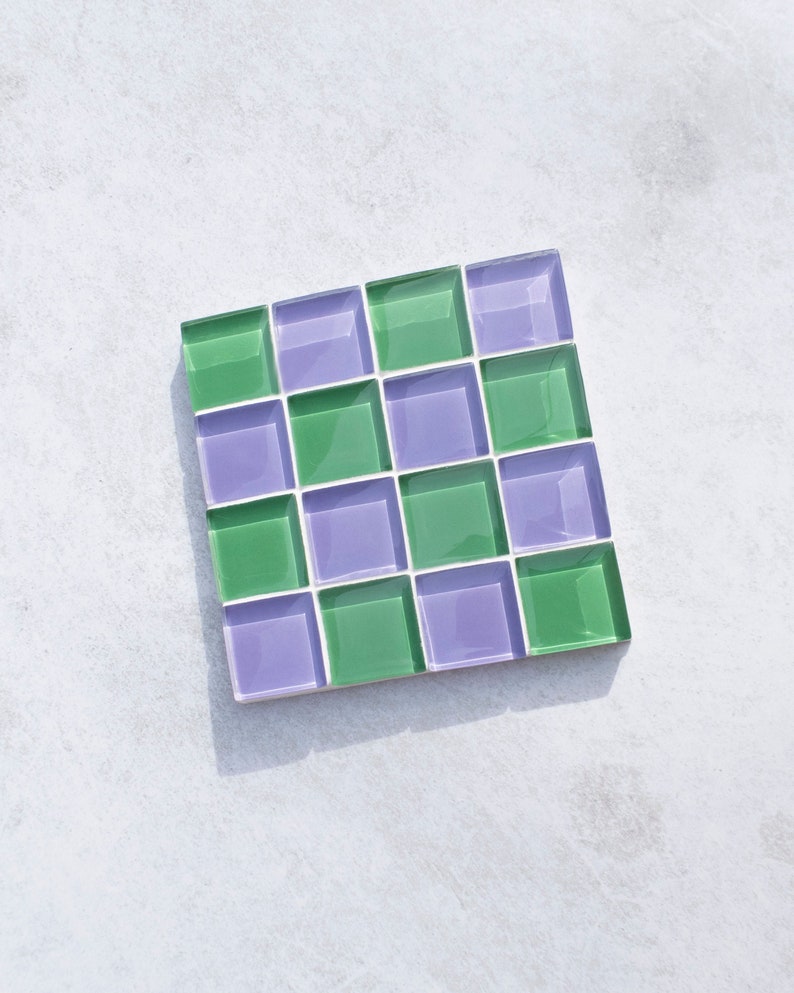 Glass Tile Coaster Handmade Drink Coaster Square Coaster Housewarming Gift Gift for Her Gift for Him Birthday Gifts Dark Green & Purple