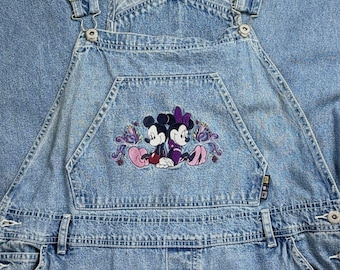 Disney Vintage Denim Overalls Mickey & Minnie Wide Leg Y2K Cottagecore 16W