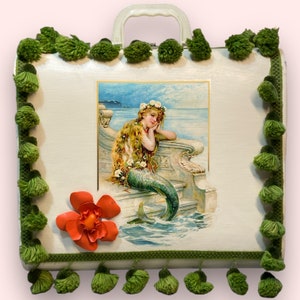 Geüpcycled zeemeermin make-updoosje vintage kleine zeemeermin meisjescadeau