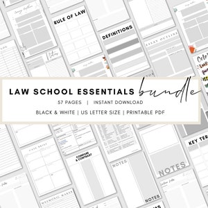 Benodigdheden voor Law School-bundel | Sjabloon korte hoes | Printervriendelijke set voor het maken van aantekeningen | Afdrukbaar VULBAAR | PDF | Direct downloaden