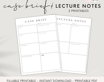 Case Brief Template and Class Lecture Notes Template | Law School Printable | Instant Download | Fillable PDF