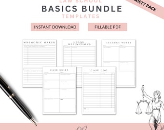 Law School Basics Bundle | Case Brief Template | Printable Fillable | PDF | Instant Download | Case Log | Reading Log | Mnemonic Maker