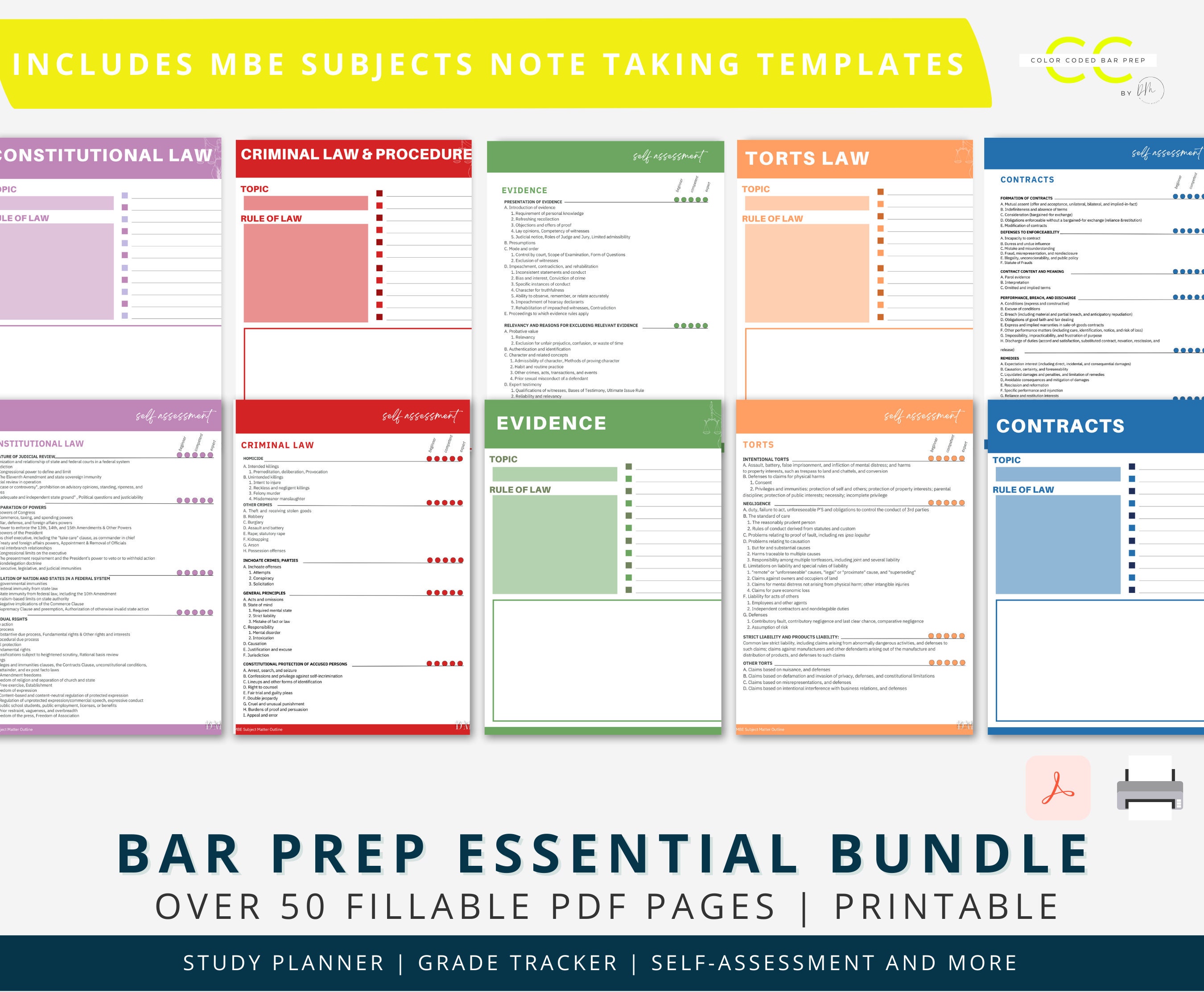 Bar Exam Prep MBE Bundle | Fillable Law Study Planner (digital Download ...