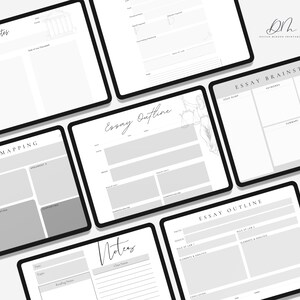 Puede incluir: P&aacute;ginas de planificador digital imprimibles para estudiantes y profesionales. Las p&aacute;ginas incluyen secciones para esquemas de ensayos, mapas conceptuales, toma de notas y lluvia de ideas.