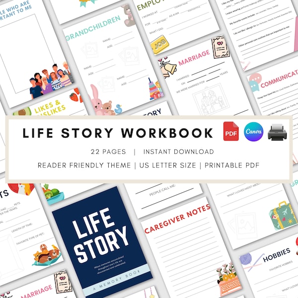 Life Story Printable Workbook | Perfect for Alzheimers Caregiving | Instant Download | Dementia Activity | Personalized Journal for Seniors