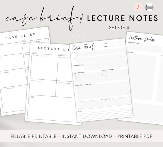 Law School Case Brief & Lecture Notes Template (Fillable PDF)