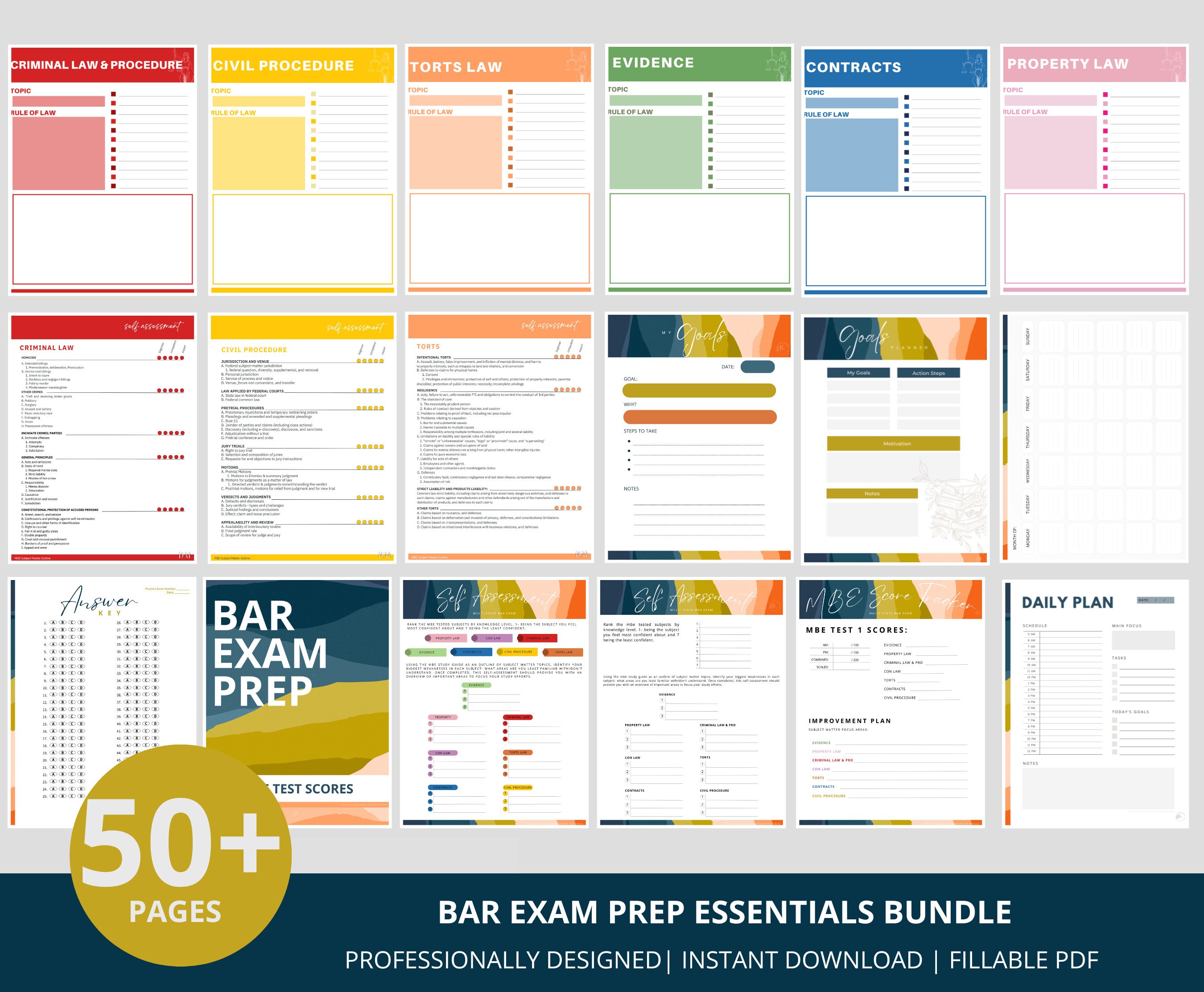 Bar Exam Prep MBE Bundle | Fillable Law Study Planner (digital Download ...