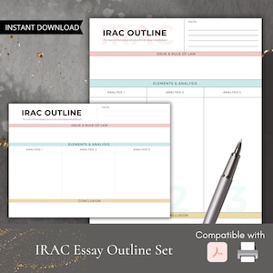 Esquema del ensayo IRAC de la Facultad de Derecho / Imprimible / Descarga instantánea / PDF rellenable