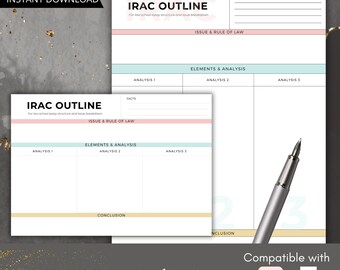 Esquema del ensayo IRAC de la Facultad de Derecho / Imprimible / Descarga instantánea / PDF rellenable