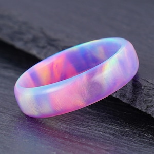 Purple Unicorn Opal Ring, Iridescent Ring, Mens Wedding Ring, Womens Wedding Band, Anniversary Ring, Engagement Ring, Statement Ring, 6mm