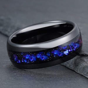 星雲リング、ブラックタングステンリング、宇宙リング、メンズ結婚指輪、レディースリング、ブラックリング、記念日のギフト、コンフォートフィットリング、4 mm 8 mm