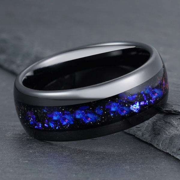 Nebula Ring, Galaxy Ring, Cosmos Ring, Celestial Ring, Outer Space Ring, Black Tungsten Ring, Mens & Womens Wedding Band, Anniversary Ring