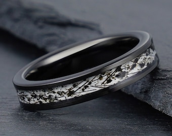 Black Rutilated Quartz Ring, Black Tungsten Ring, Mens Wedding Ring, Womens Wedding Band, Anniversary Ring, Engagement Ring, 4mm 8mm