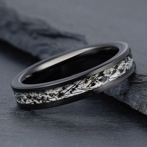 Black Rutilated Quartz Ring, Black Tungsten Ring, Mens Wedding Ring, Womens Wedding Band, Anniversary Ring, Engagement Ring, 4mm 8mm