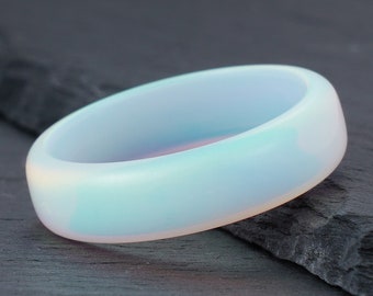 White Opal Ring, Iridescent Ring, Mens Wedding Ring, Womens Wedding Band, Anniversary Ring, Engagement Ring, Statement Ring, 6mm Ring