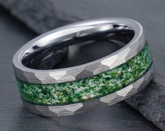 Mosagaatring, gehamerde zilveren wolfraamring, herentrouwring, damestrouwring, jubileumring, verlovingsring, ring van 4 mm en 8 mm