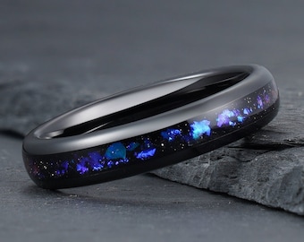 Nebula Ring, Black Tungsten Ring, Outer Space Ring, Mens Wedding Ring, Womens Ring, Black Ring, Anniversary Gift, Comfort Fit Ring, 4mm 8mm