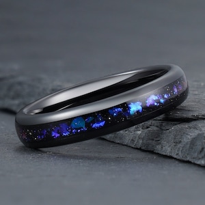 星雲リング、ブラックタングステンリング、宇宙リング、メンズ結婚指輪、レディースリング、ブラックリング、記念日のギフト、コンフォートフィットリング、4 mm 8 mm