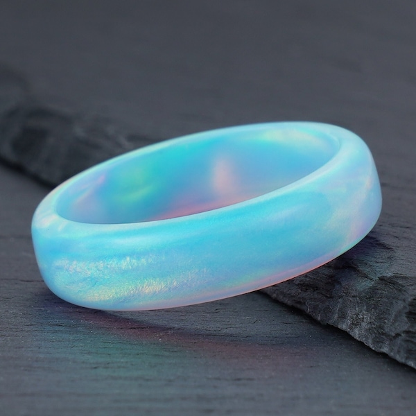 Unicorn Opal Ring, Iridescent Ring, Mens Wedding Ring, Womens Wedding Band, Anniversary Ring, Engagement Ring, Statement Ring, 6mm Ring