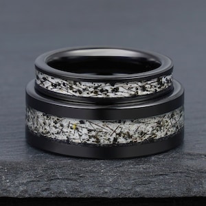 Black Rutilated Quartz Ring Set, Black Tungsten Ring, His and Hers Wedding Ring, Wedding Band Set, Couples Ring, His and Hers Ring, 4mm 8mm