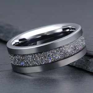 Rainbow Moonstone Ring, June Birthstone Ring, Silver Tungsten Ring, Mens Wedding Ring, Womens Wedding Band, Anniversary Ring, 4mm 8mm