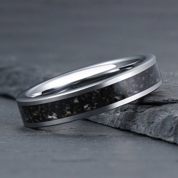 Black Obsidian Ring, Silver Tungsten Ring, Mens Wedding Ring, Womens Wedding Band, Anniversary Ring, Engagement Ring, Statement Ring,4mm 8mm