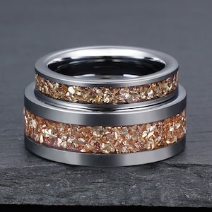 Pink Morganite Ring Set, Silver Tungsten Ring, Womens Wedding Band, Womens Ring, Anniversary Ring, Statement Ring, Engagement Ring, 4mm 8mm