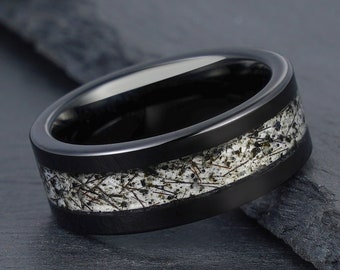 Black Rutilated Quartz Ring, Black Tungsten Ring, Mens Wedding Ring, Womens Wedding Band, Anniversary Ring, Engagement Ring, 4mm 6mm 8mm