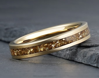 Anello in vetro tedesco dorato, anello in tungsteno dorato, fede nuziale da donna, anello da donna, anello per anniversario, anello di fidanzamento, anello importante, anello da 4 mm