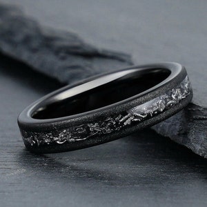 Meteorite Ring, Black Tungsten Ring, Women&#39;s Wedding Band, Sandblasted Ring, Anniversary Ring, Engagement Ring, Statement Ring, 4mm Ring