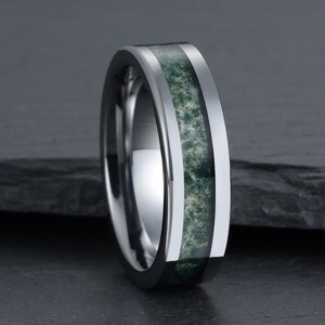 Green Moss Agate Ring Silver Tungsten Ring Mens Wedding - Etsy