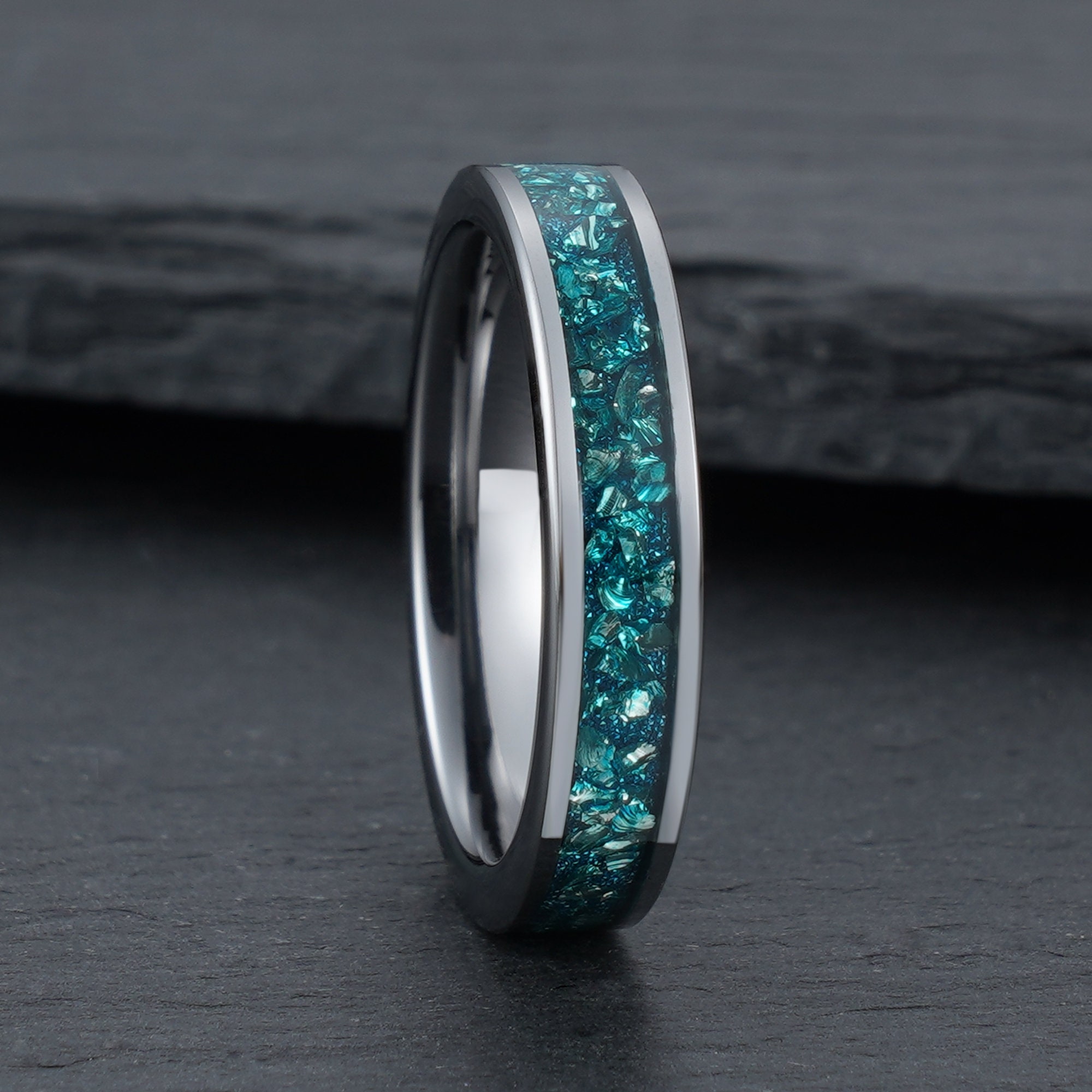 Blue Aquamarine Ring, Silver Tungsten Ring, Mens Wedding Ring, Womens ...