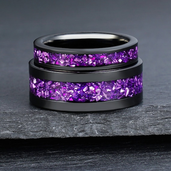 Ring Sets Mens Black And Purple Wedding Band Purple Amethyst Ring