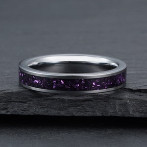 Purple Amethyst Ring, Silver Tungsten Ring, Mens Wedding Ring, Womens ...