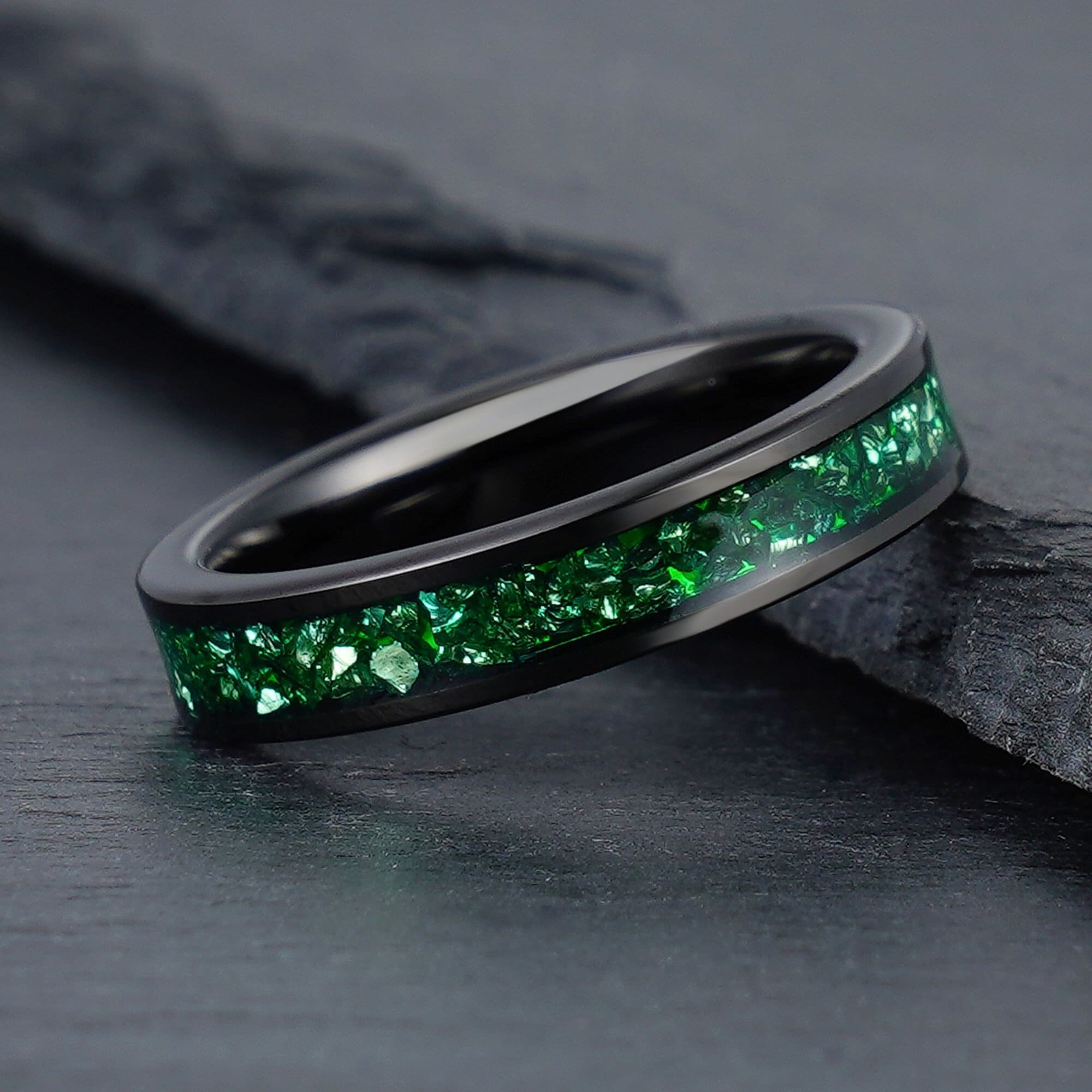 Green Emerald Ring Black Tungsten Ring Men s Wedding Ring Women s Wedding Band Anniversary Ring Engagement Ring Promise Ring 4mm 8mm