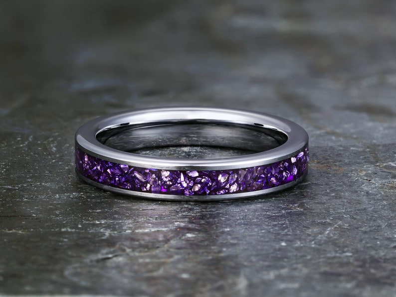 Purple Amethyst Ring Silver Tungsten Ring Womens Ring Mens - Etsy