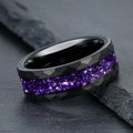 Hammered Amethyst Ring, Black Tungsten Ring, Mens Wedding Ring, Womens Wedding Band, Anniversary Ring, Engagement Ring, Promise Ring,4mm 8mm