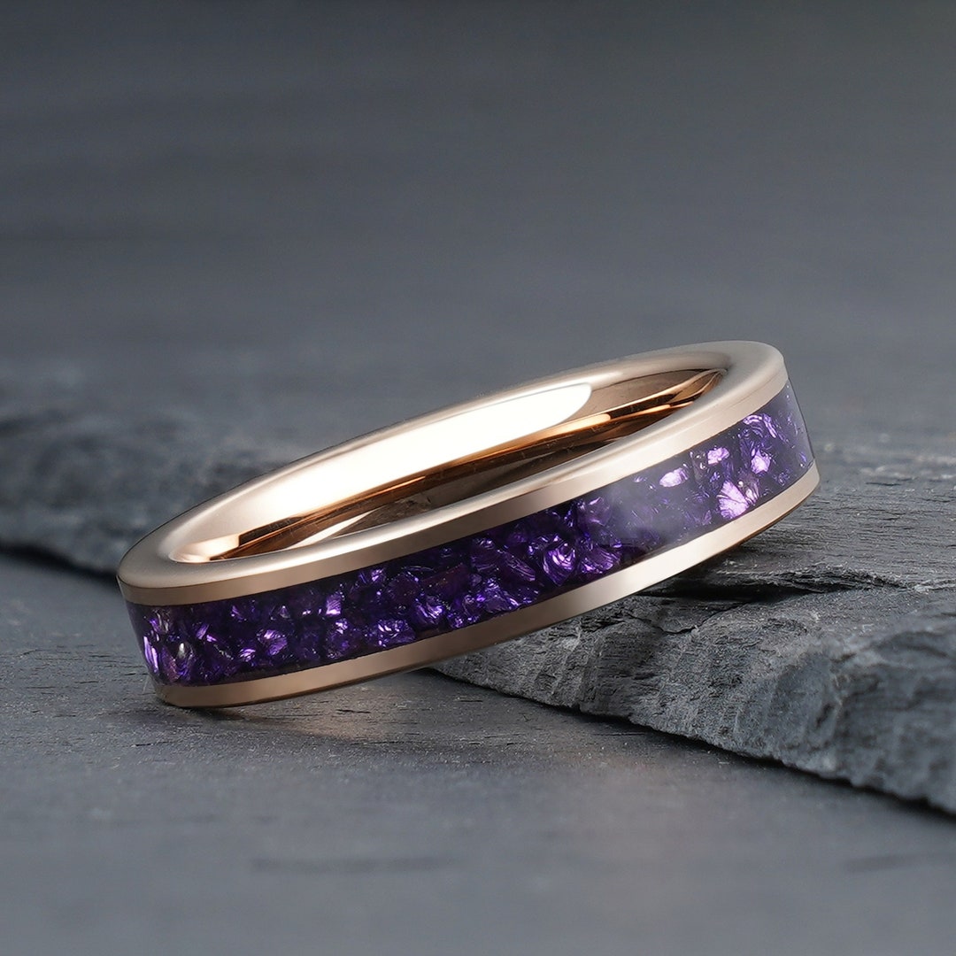 Rose Gold Amethyst Ring, Rose Gold Tungsten Ring, Womens Wedding Band ...