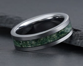 JUNENTER] 天然モスアゲートリング スターリングシルバー 結婚婚約指輪