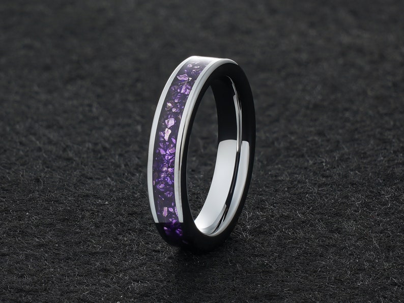 Purple Amethyst Ring Silver Tungsten Ring Womens Ring Mens - Etsy