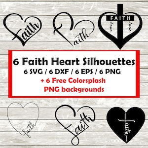 Faith Heart Silhouette Pack - 6 Designs | Digital Download | 6 Png , SVG , DXF , EPS Faith message