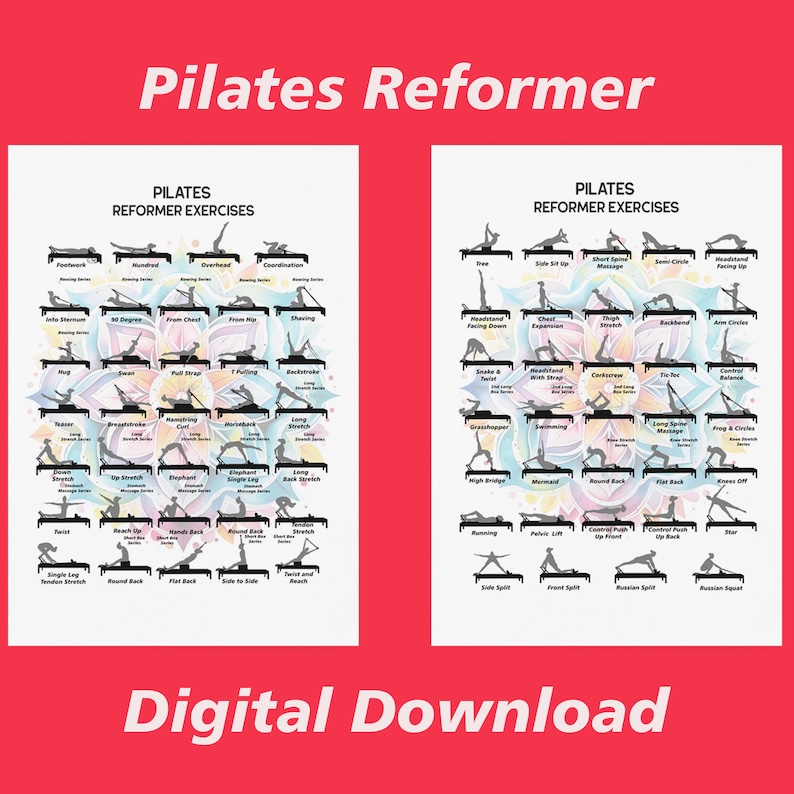 Pilatesposter 68 Move Reformer - Färgglad Lotus Pilatesstudio utskrivbar - Ladda ner direkt, klar för utskrift - Unik Pilates Reformer-dekor bild 1