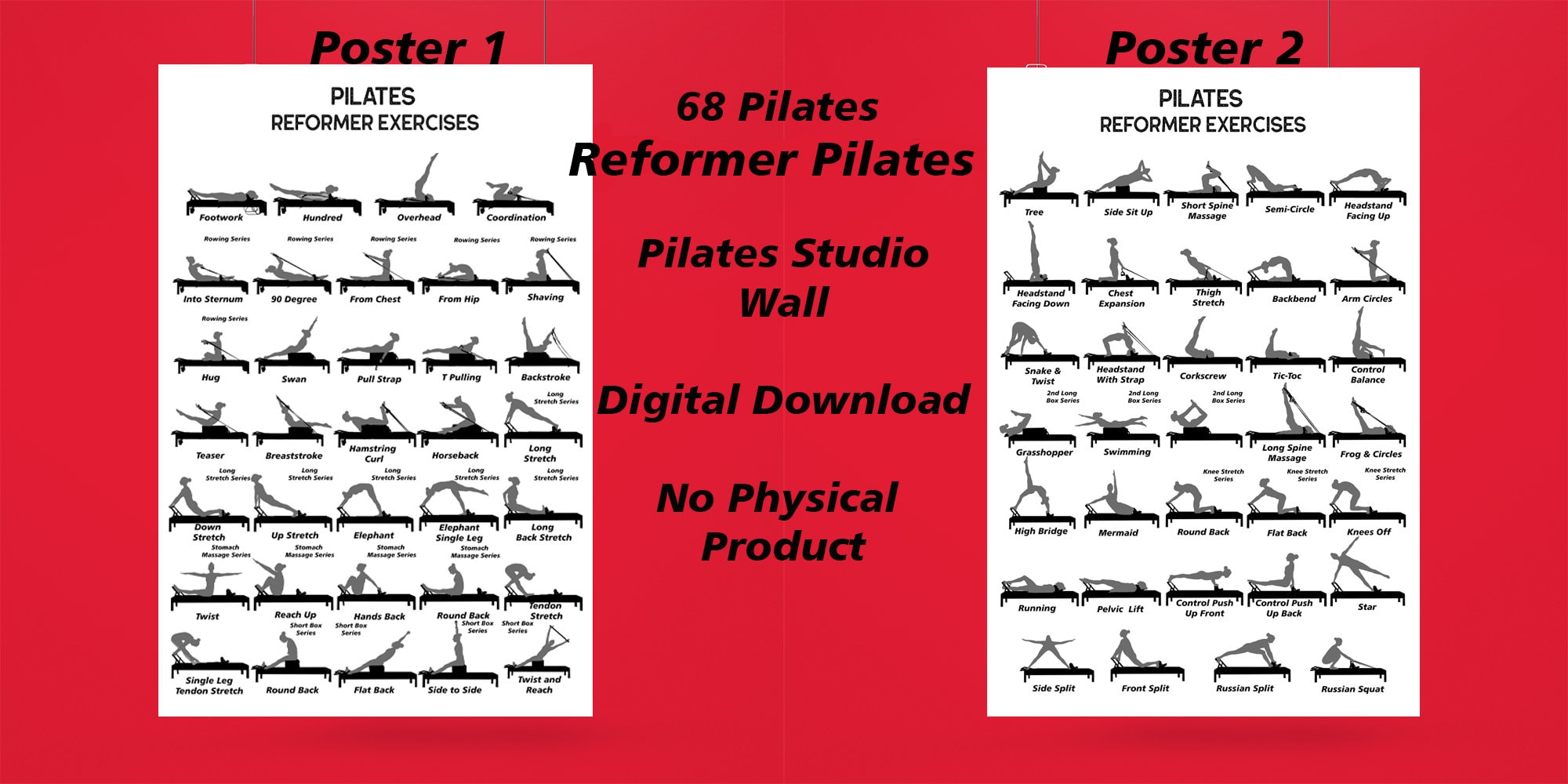 Pilates Workout Reformer: Exercise Posters