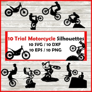 Trial Bike Silhouette Pack - 10 progetti di prove osservati / Download digitale / Moto SVG, PNG, Grafica moto, Moto Svg